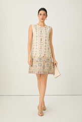 Glamorous Choice Beige Sequin Embroidered Sleeveless Mini Dress
