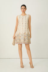 Glamorous Choice Beige Sequin Embroidered Sleeveless Mini Dress