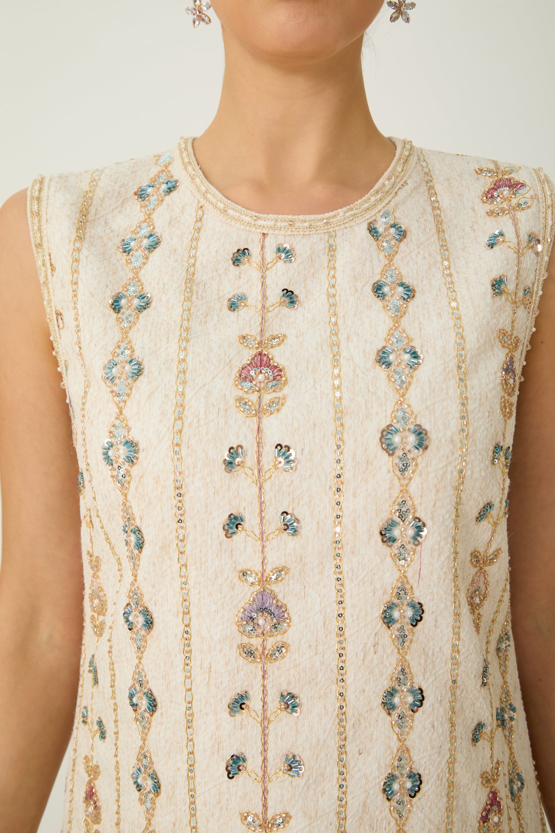 Glamorous Choice Beige Sequin Embroidered Sleeveless Mini Dress