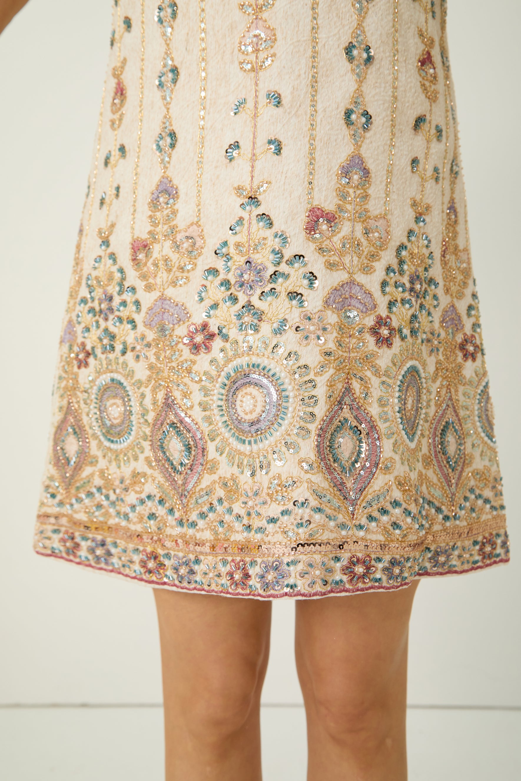 Glamorous Choice Beige Sequin Embroidered Sleeveless Mini Dress