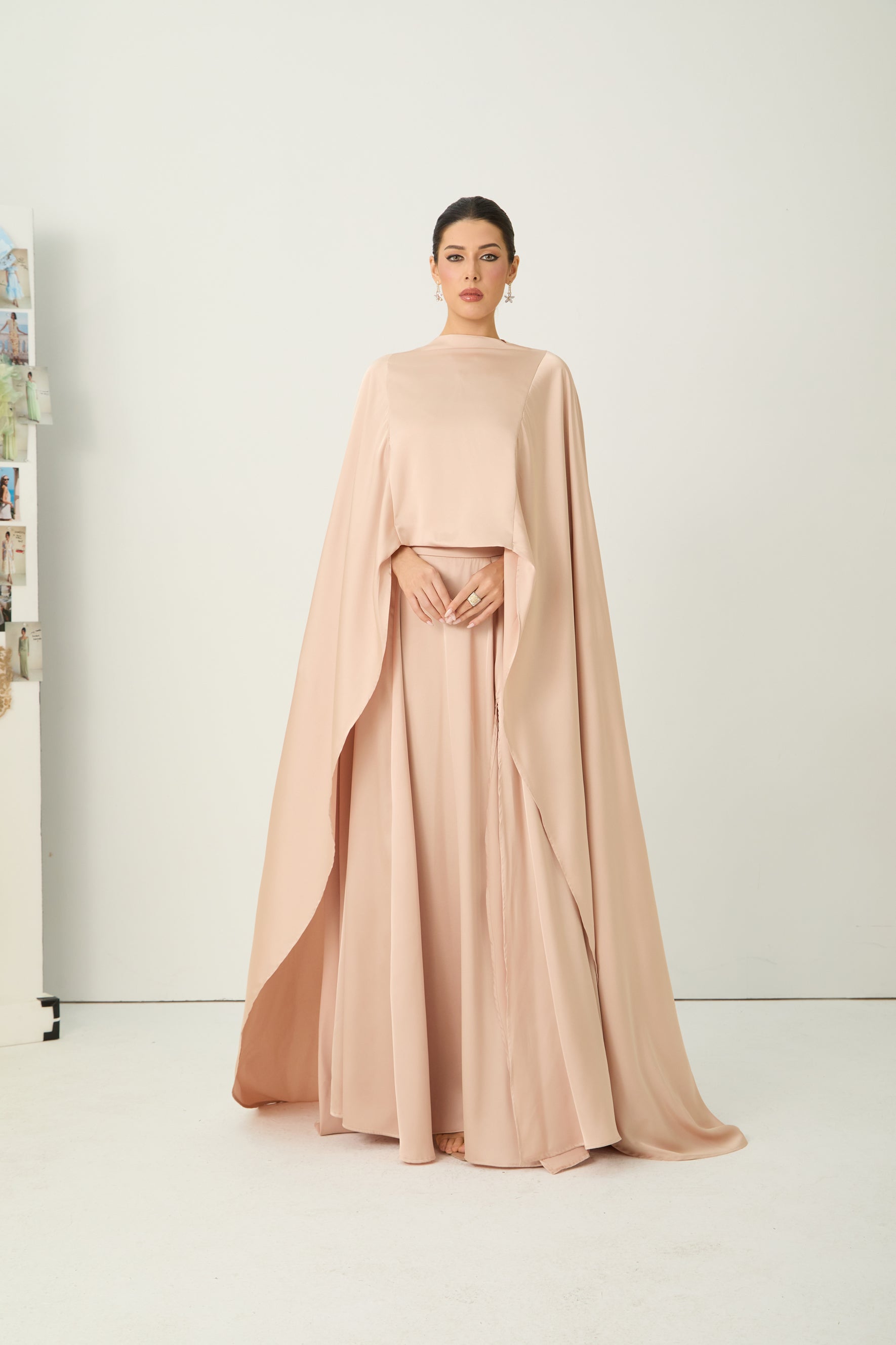 Oh My Elegance Pink Draped Cape Top & Maxi Skirt Set