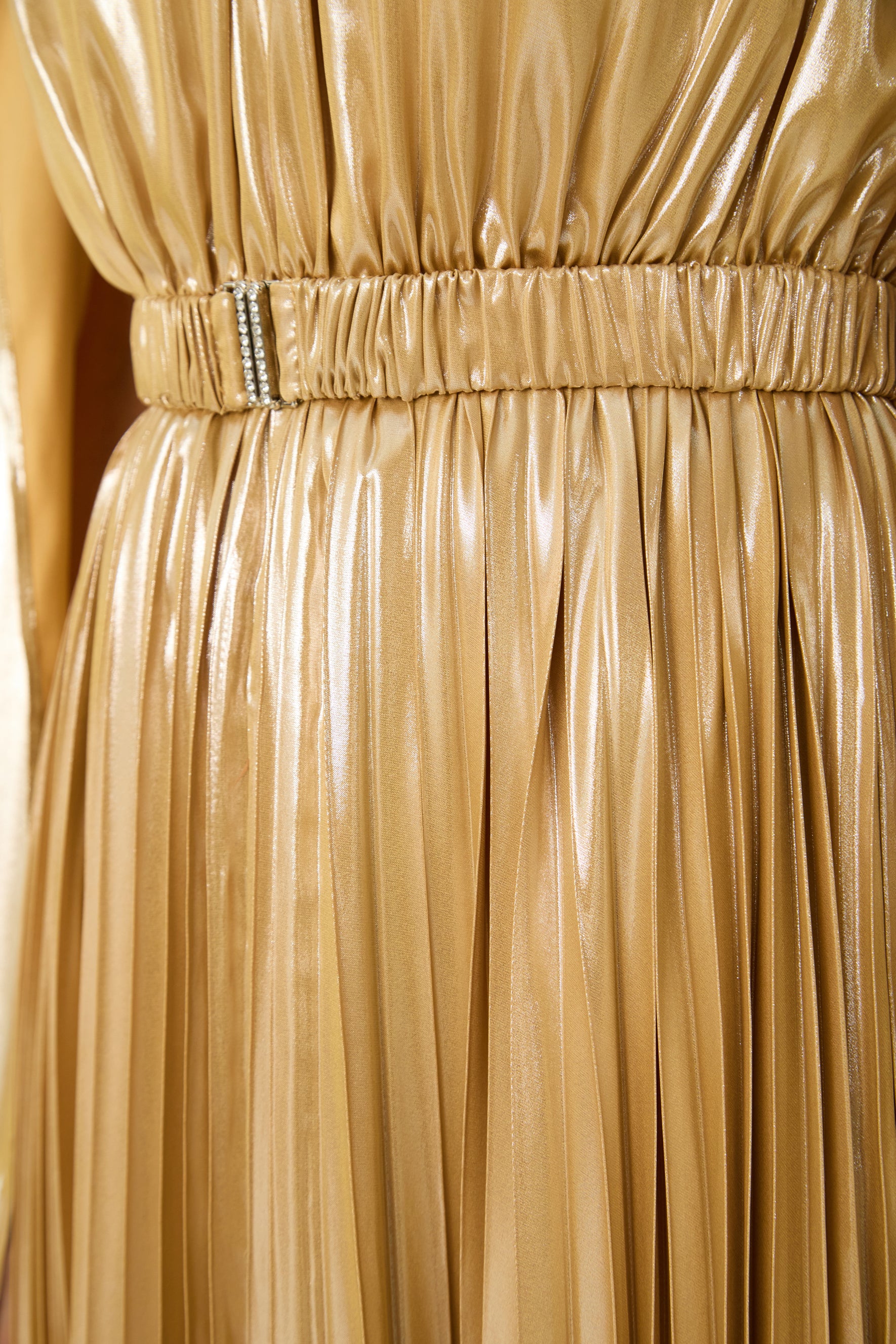 Starlit Shores Gold Cape Sleeve Pleated Maxi Dress