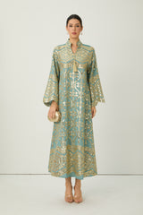 Easily Gorgeous Green Sequin Embroidered Long Sleeve Maxi Kaftan