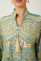 Easily Gorgeous Green Sequin Embroidered Long Sleeve Maxi Kaftan