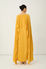 Bright Season Yellow Cape Sleeve Maxi Dress