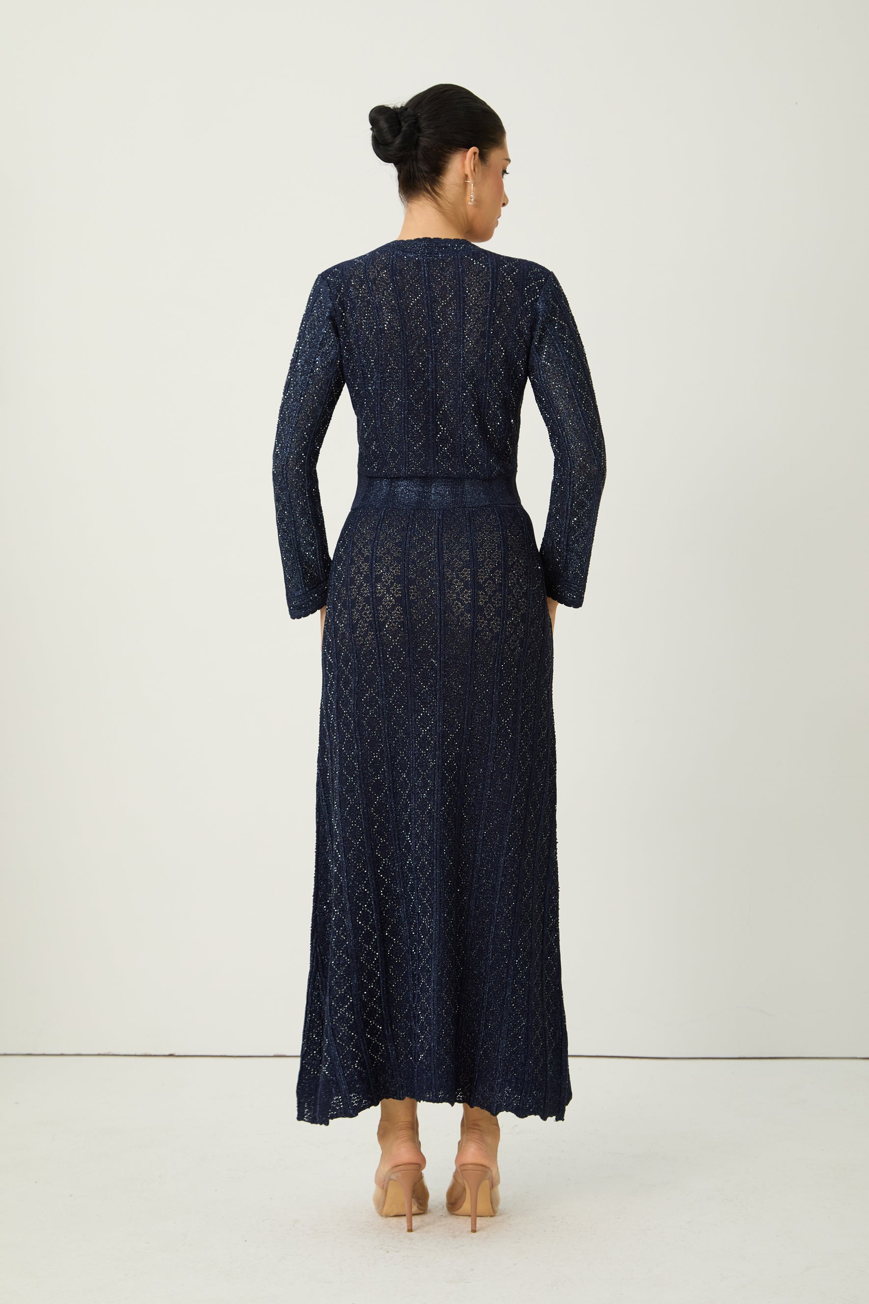 Radiant Personality Blue Diamond Knit Cardigan & Skirt Set