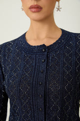 Radiant Personality Blue Diamond Knit Cardigan & Skirt Set
