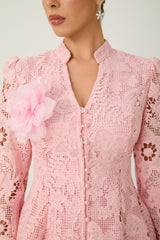 Adoring Me Pinkk Lace Flower Top & Pleated Skirt Set