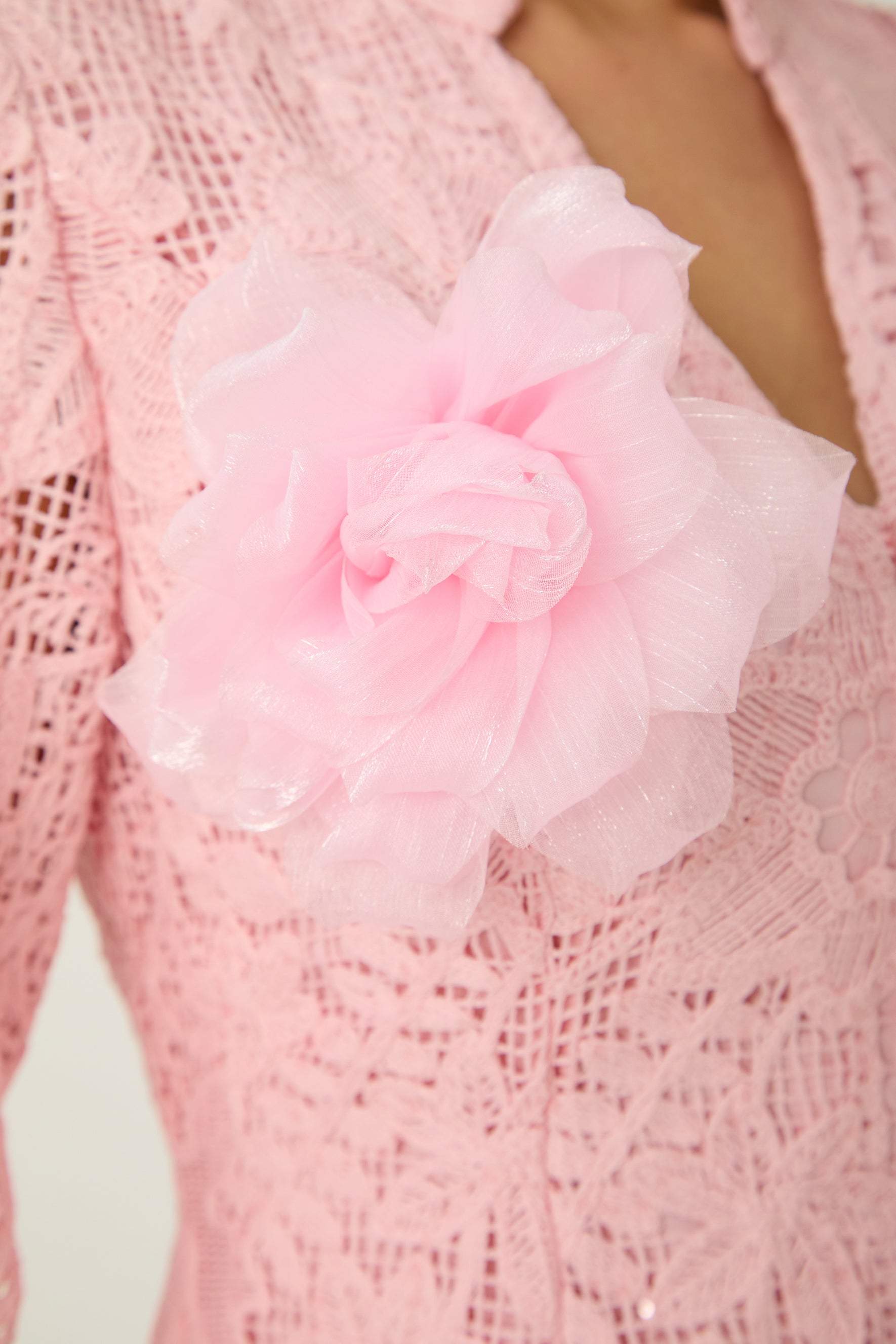 Adoring Me Pinkk Lace Flower Top & Pleated Skirt Set