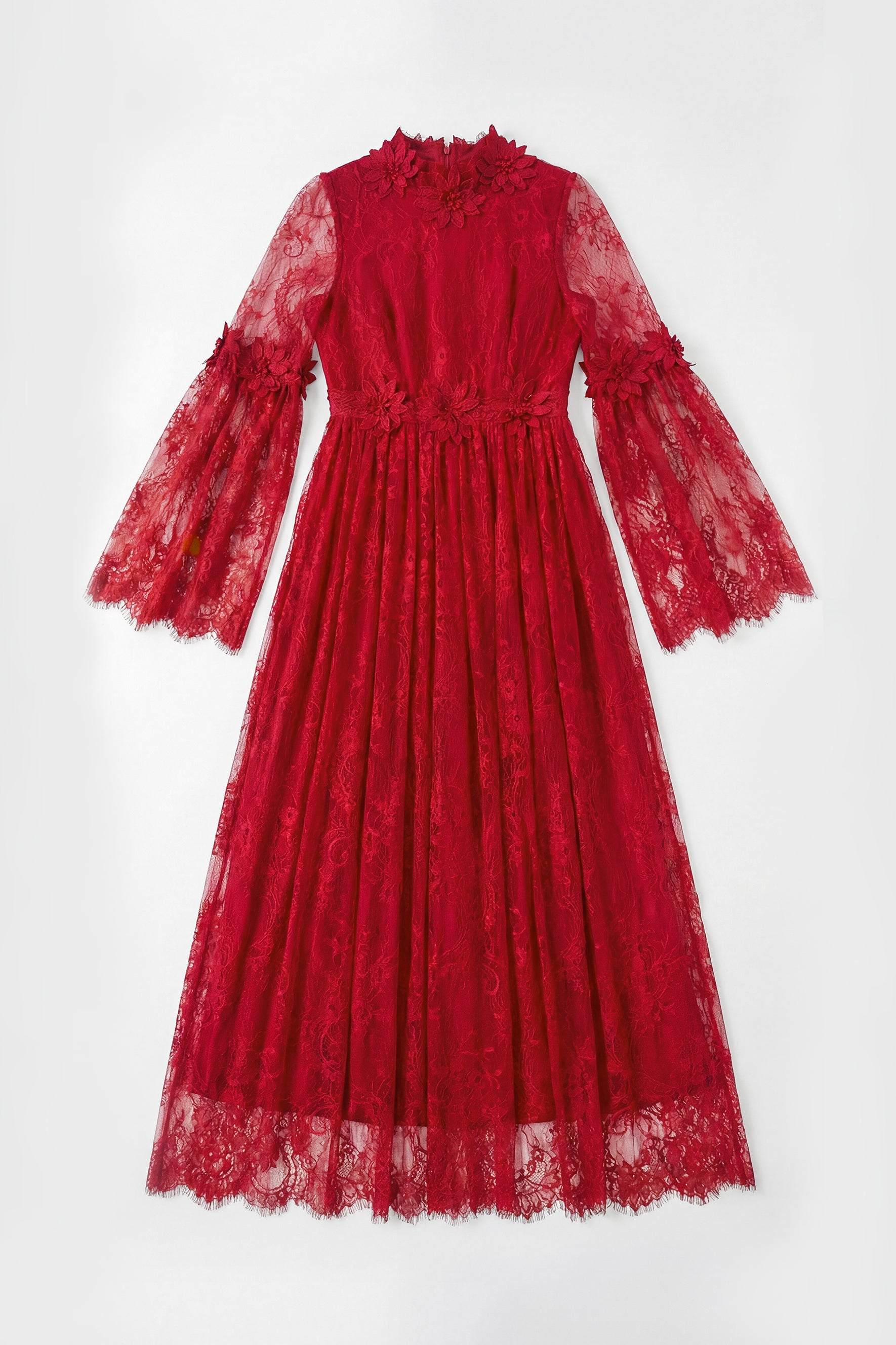 Meet Me Tonight Red Floral Applique Lace Maxi Dress