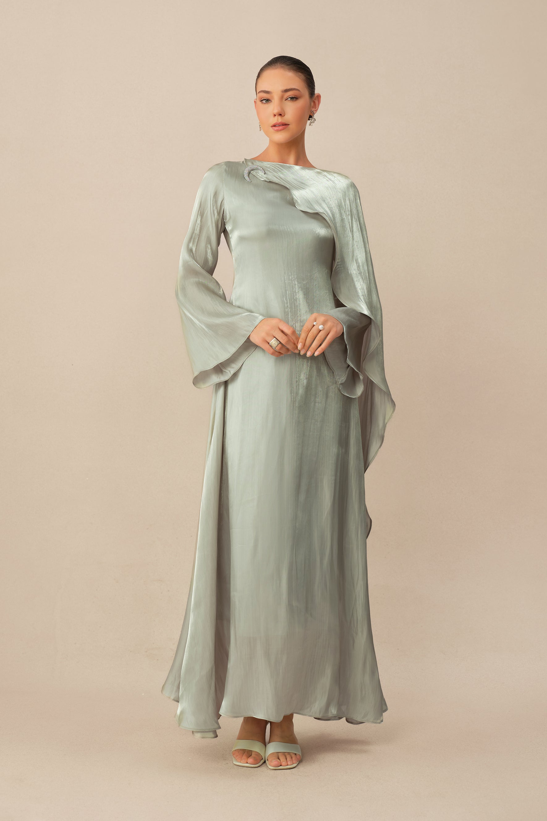 Classic Mood Grey Irregular Draped Long Sleeve Maxi Dress