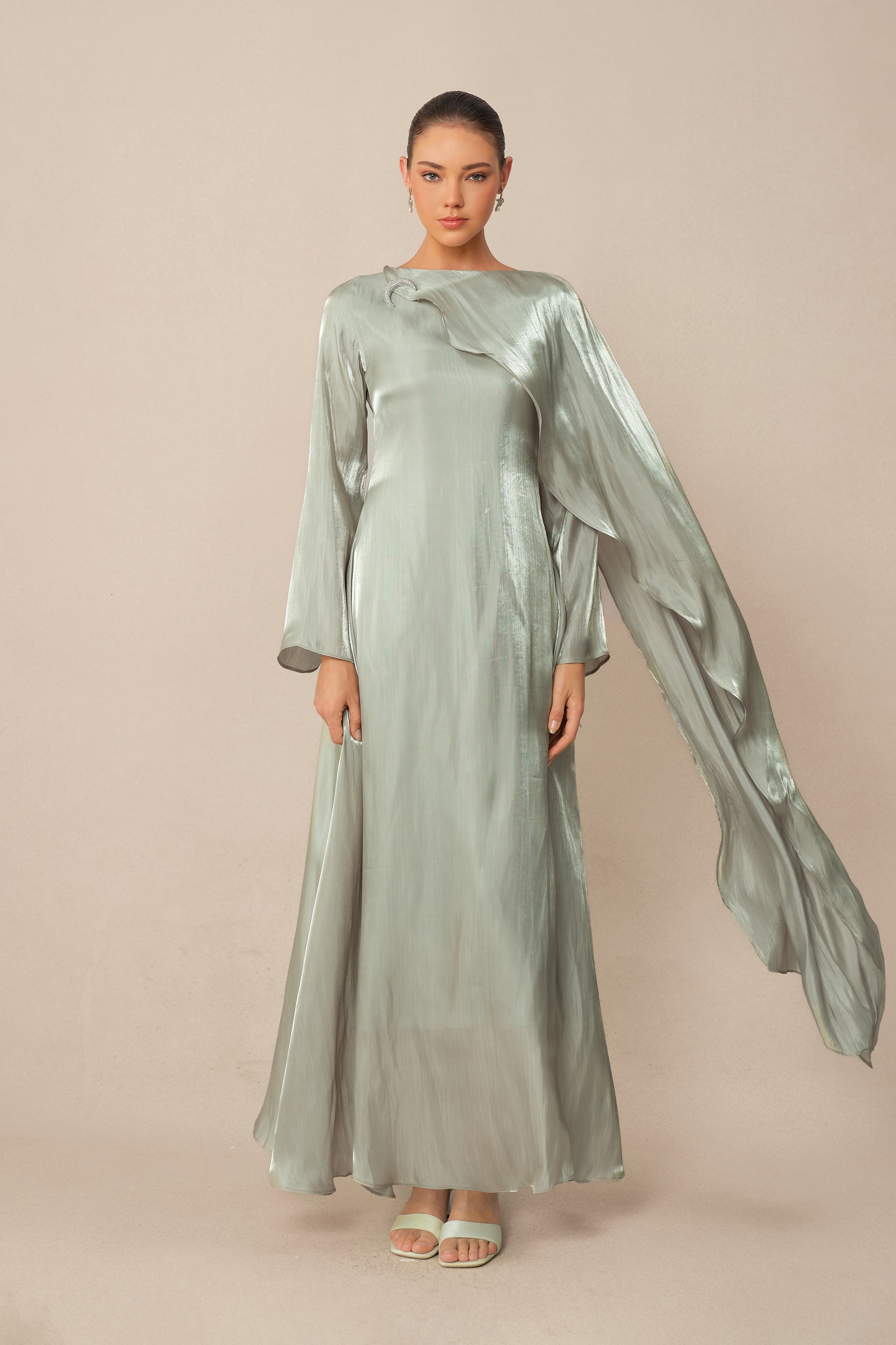 Classic Mood Grey Irregular Draped Long Sleeve Maxi Dress