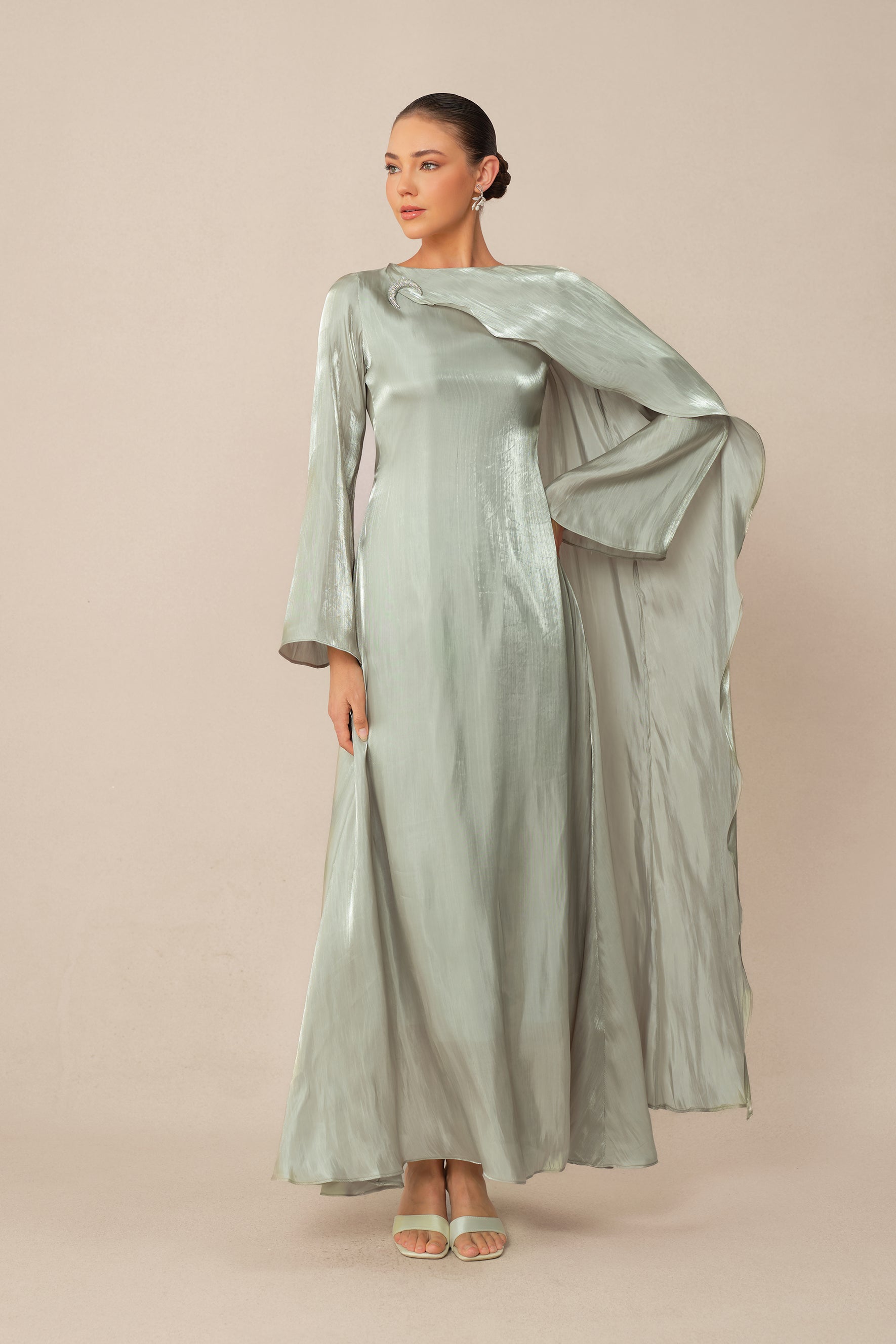 Classic Mood Grey Irregular Draped Long Sleeve Maxi Dress