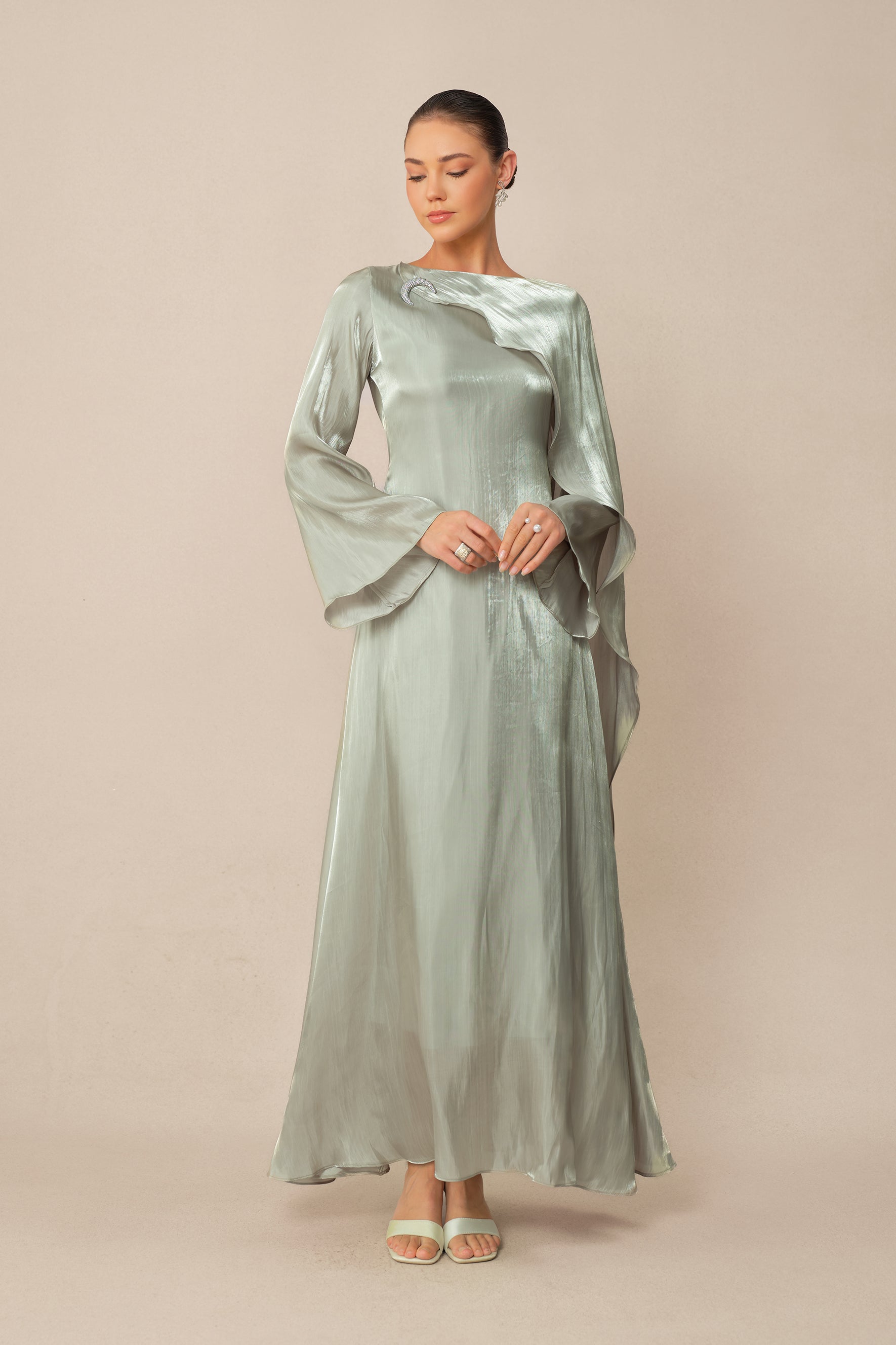 Classic Mood Grey Irregular Draped Long Sleeve Maxi Dress
