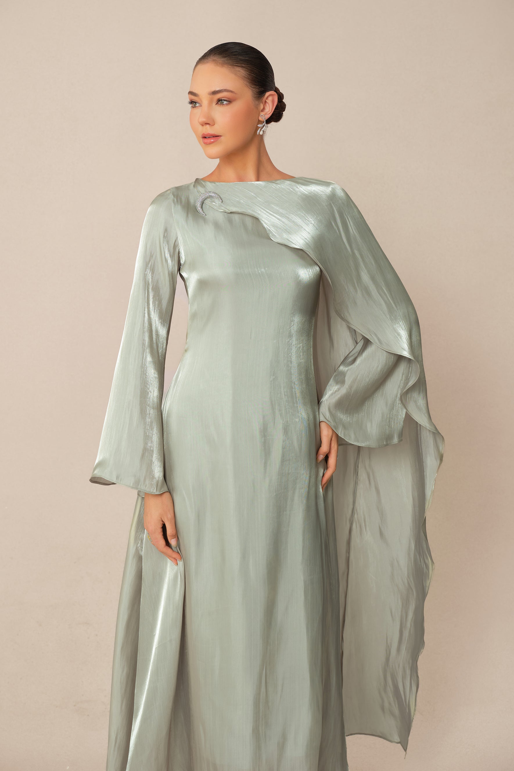 Classic Mood Grey Irregular Draped Long Sleeve Maxi Dress