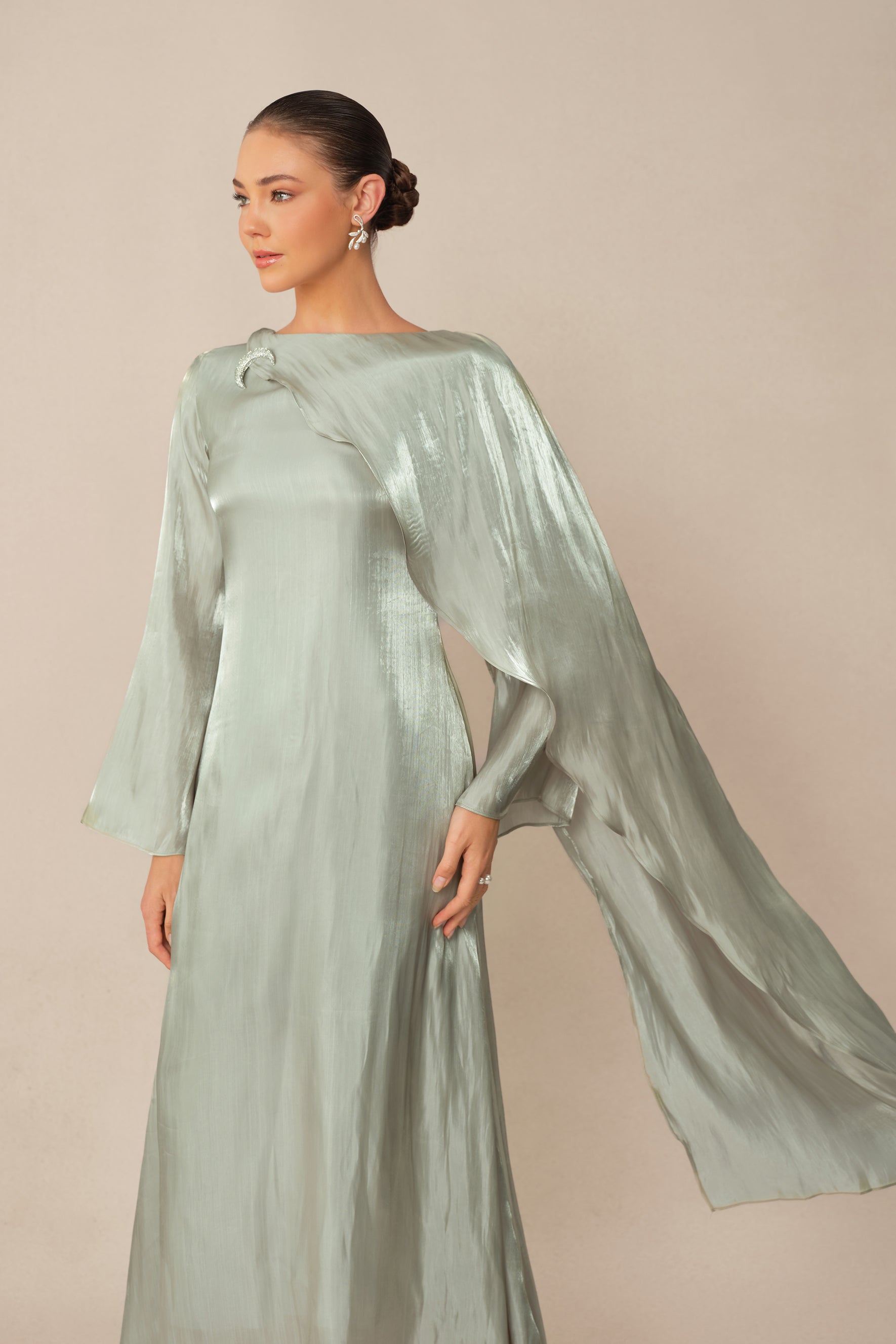 Classic Mood Grey Irregular Draped Long Sleeve Maxi Dress