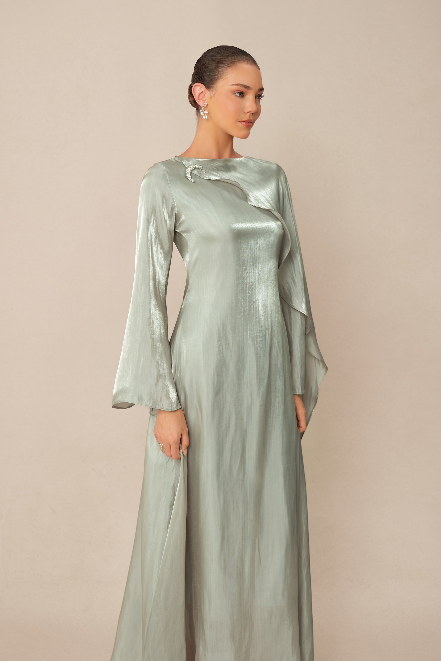 Classic Mood Grey Irregular Draped Long Sleeve Maxi Dress