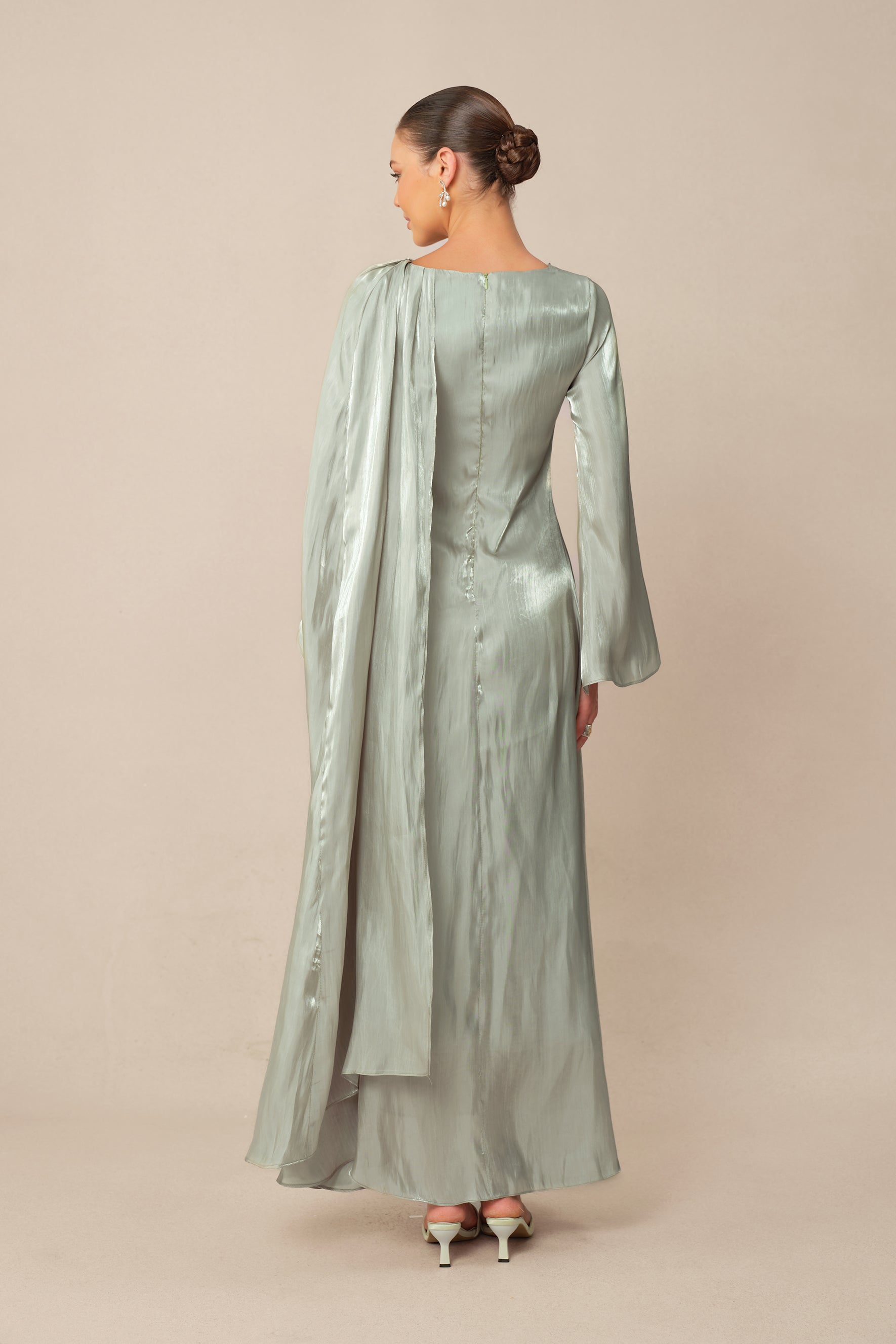 Classic Mood Grey Irregular Draped Long Sleeve Maxi Dress