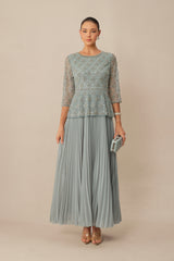 Always Invited Blue Sequin Embellished Pleated Maxi Dress