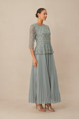 Always Invited Blue Sequin Embellished Pleated Maxi Dress