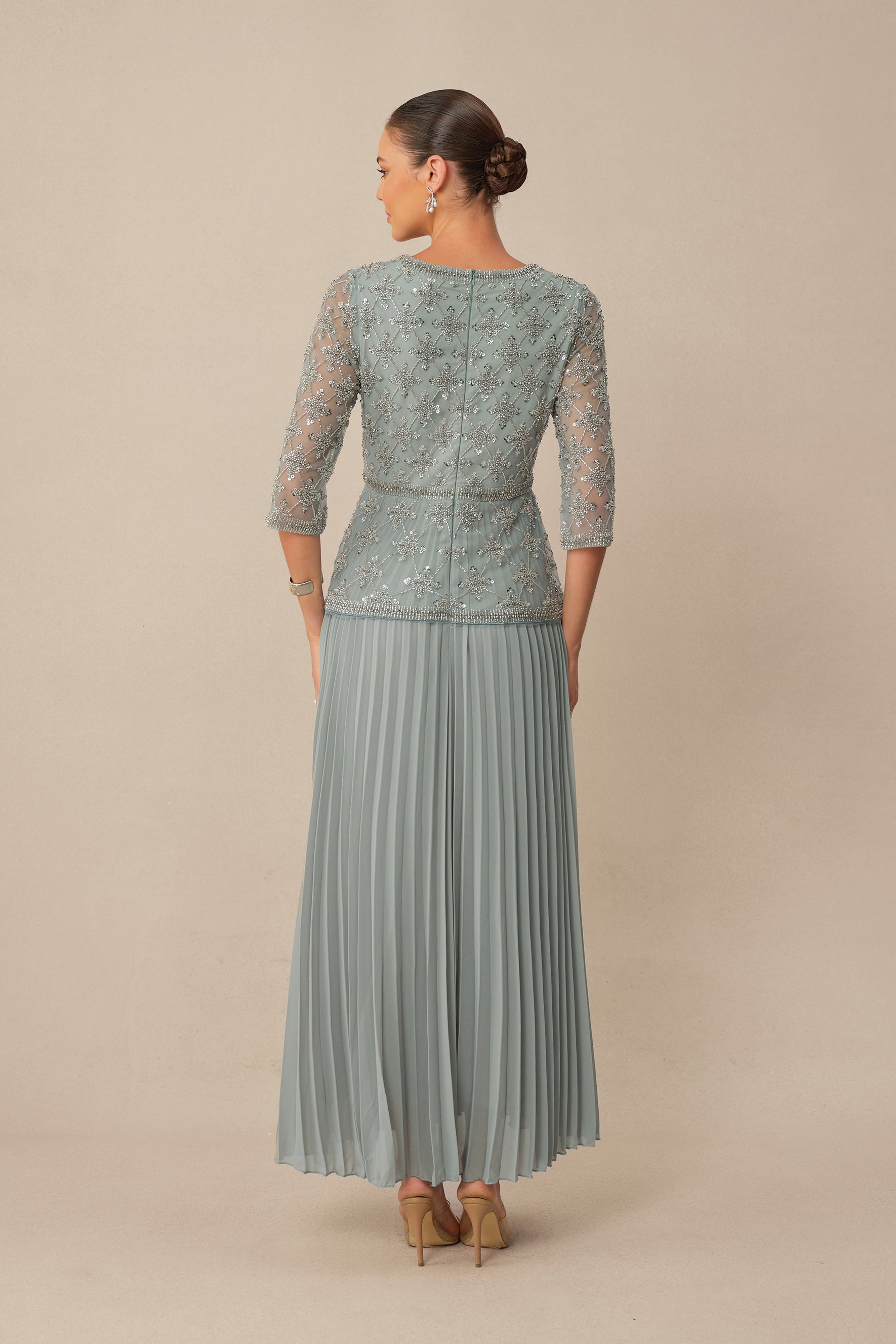 Always Invited Blue Sequin Embellished Pleated Maxi Dress