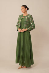 In My Element Green Sequin Floral Crop Jacket & Pleated Dress Set