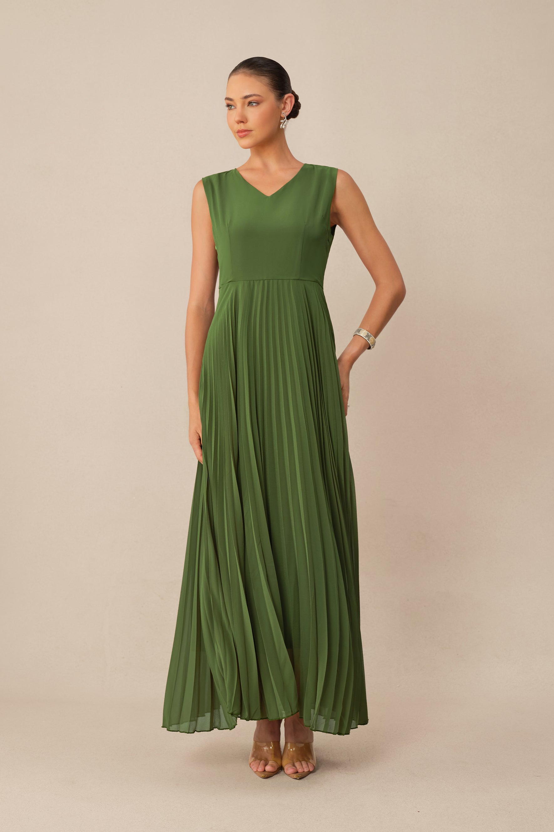 In My Element Green Sequin Floral Crop Jacket & Pleated Dress Set