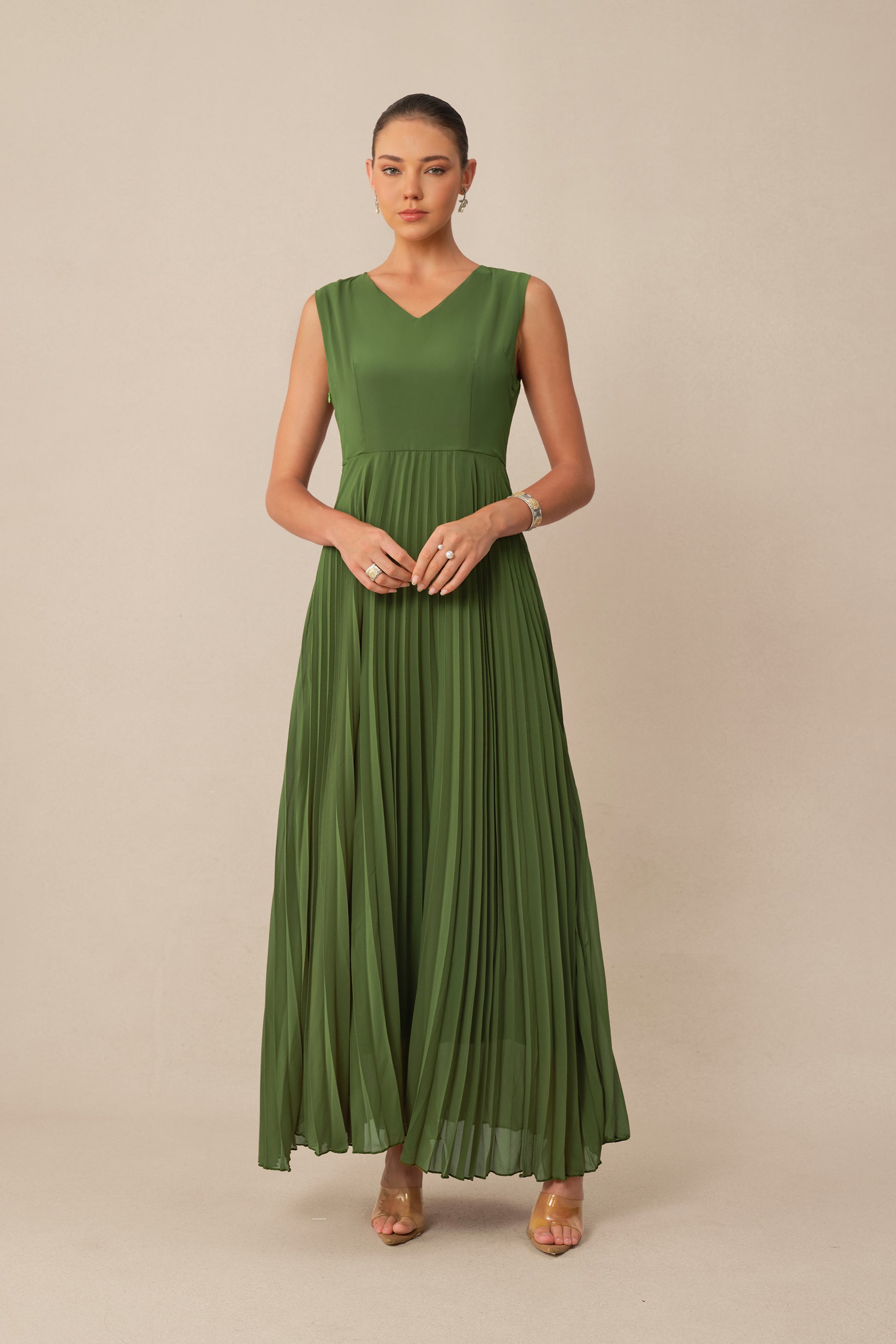 In My Element Green Sequin Floral Crop Jacket & Pleated Dress Set