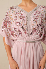 Endless Elegance Pink Sequin Embellished Batwing Sleeve Maxi Dress