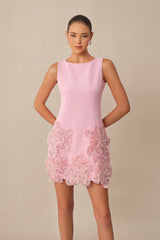 Effortlessly Alluring Pink Sequin Floral Applique Sleeveless Mini Dress