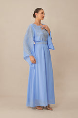 Special Invitation Blue Rhinestone Flare Sleeve Maxi Dress