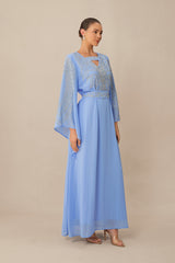 Special Invitation Blue Rhinestone Flare Sleeve Maxi Dress
