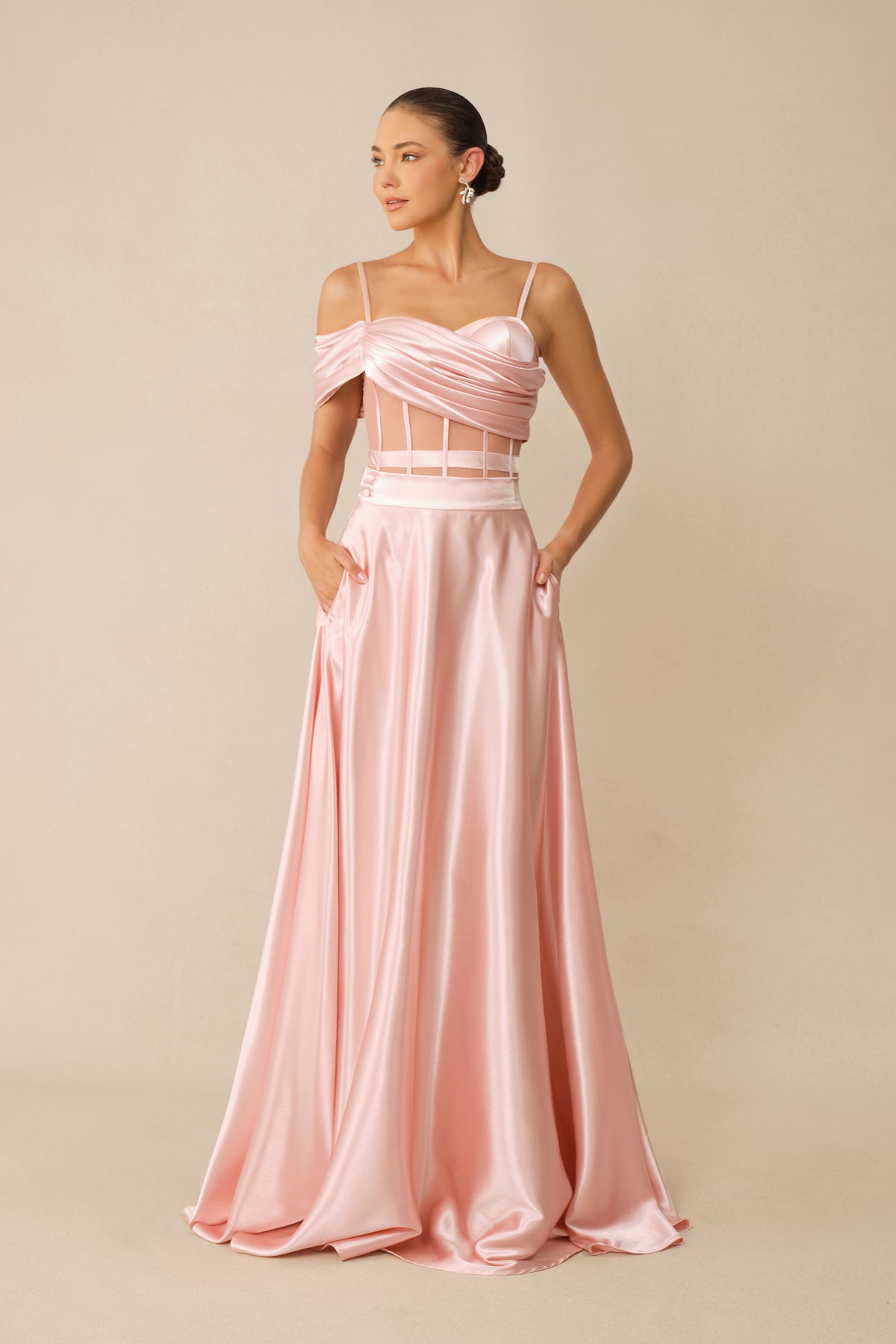 Sweet Aura Pink Corset Off Shoulder Top & Satin Skirt Set