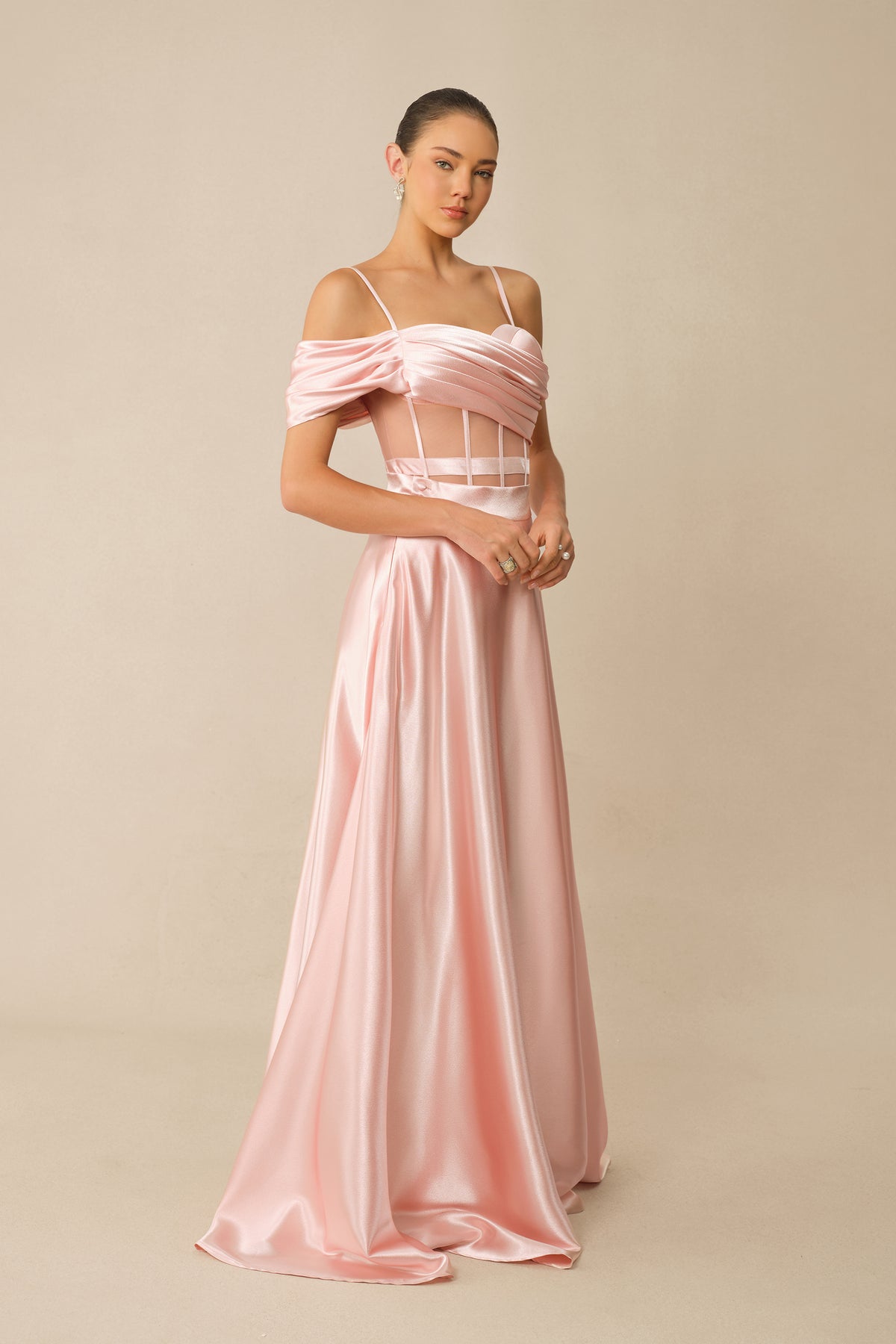 Sweet Aura Pink Corset Off Shoulder Top & Satin Skirt Set