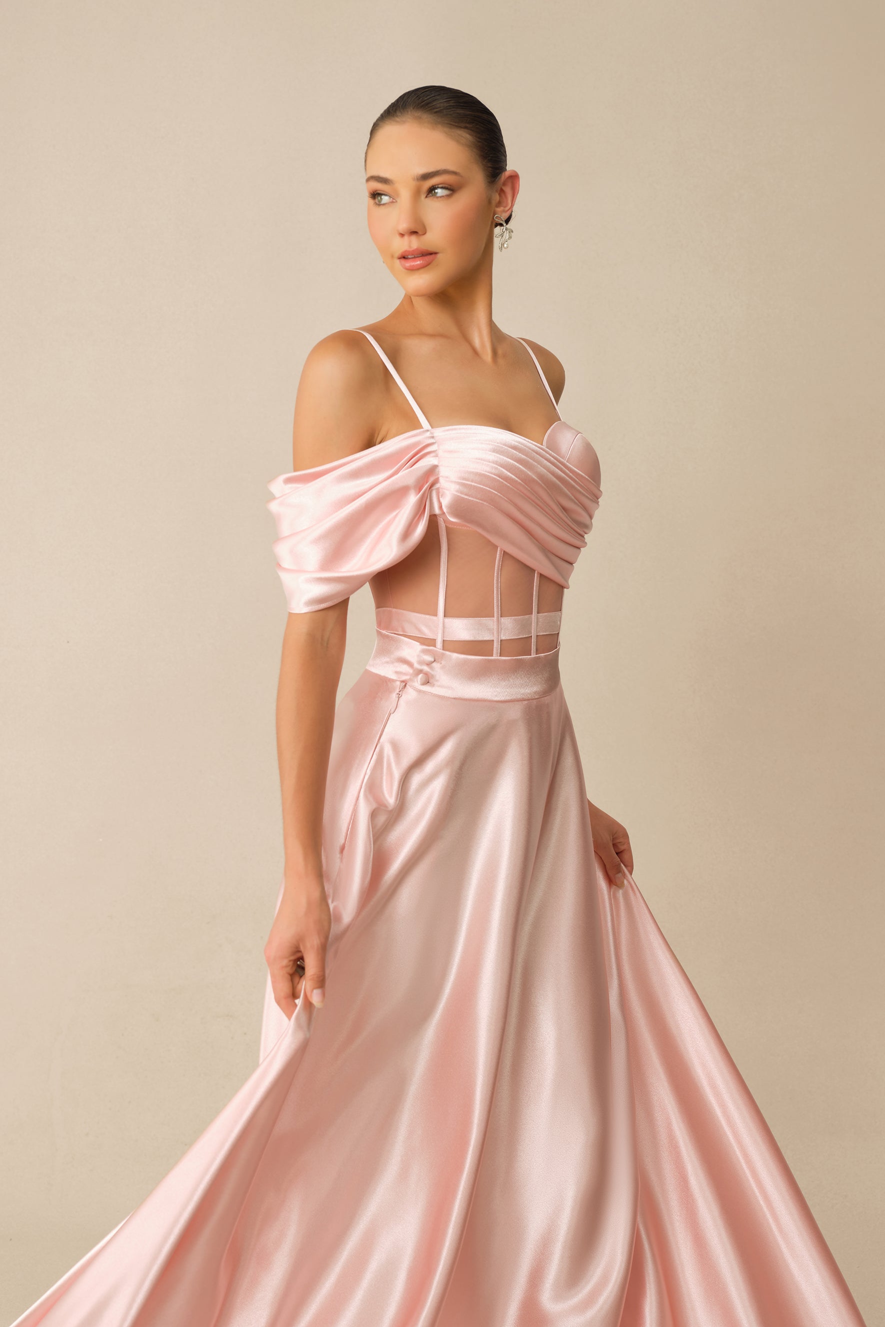 Sweet Aura Pink Corset Off Shoulder Top & Satin Skirt Set