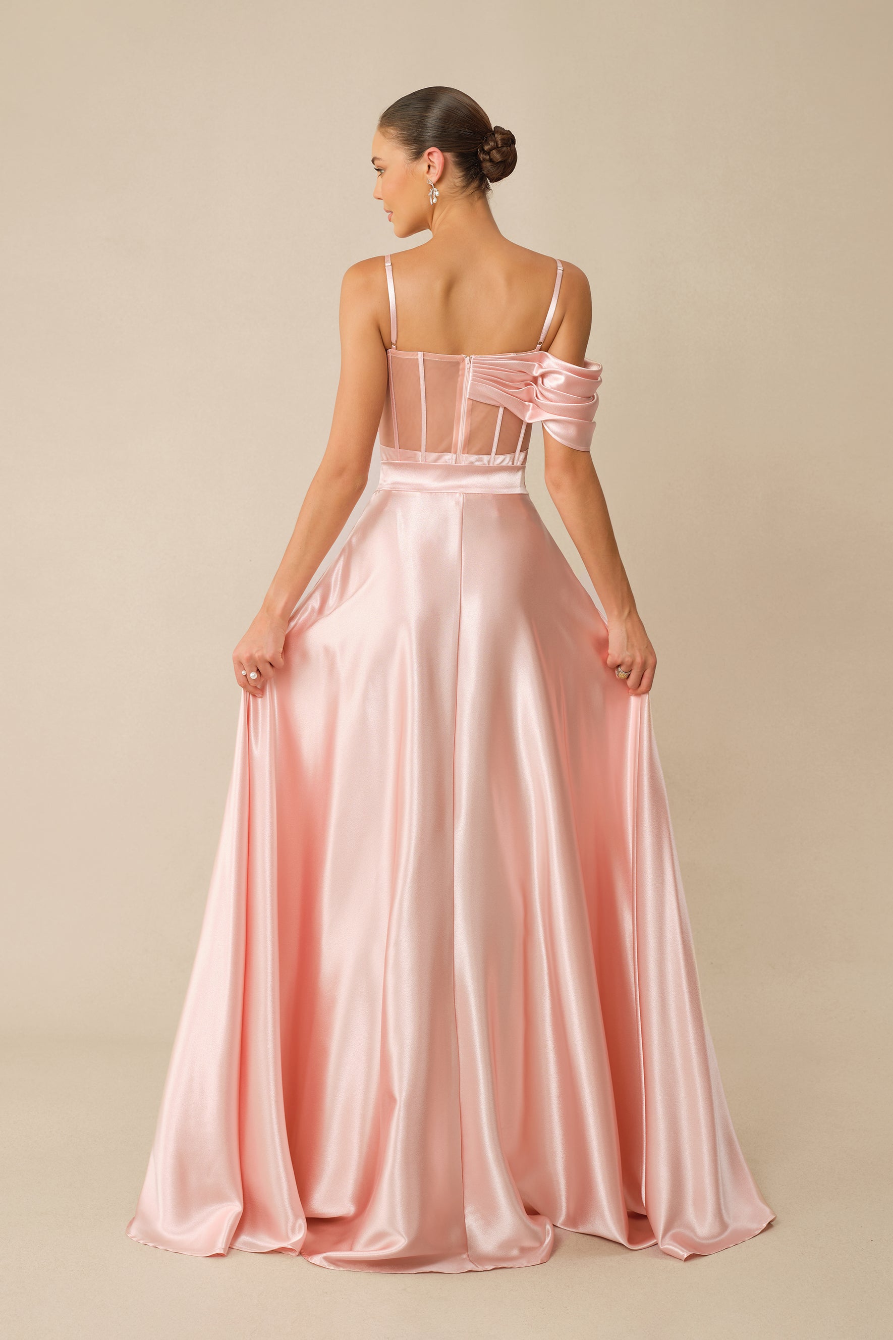 Sweet Aura Pink Corset Off Shoulder Top & Satin Skirt Set