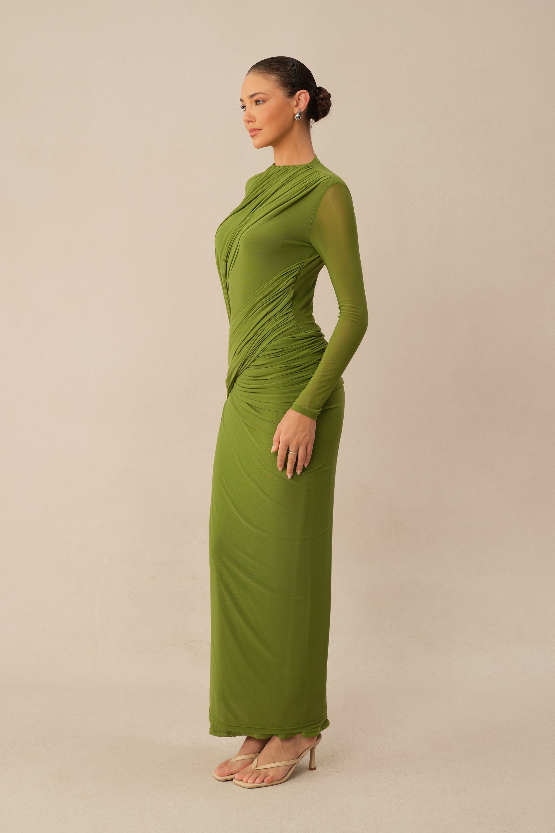 Swan Song High Neck Asymmetric Drape Maxi Dress
