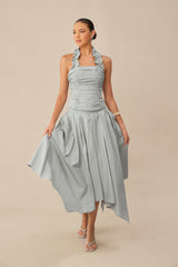 Own Your Style Blue Ruffle Halter Ruched Top & Asymmetric Skirt Set