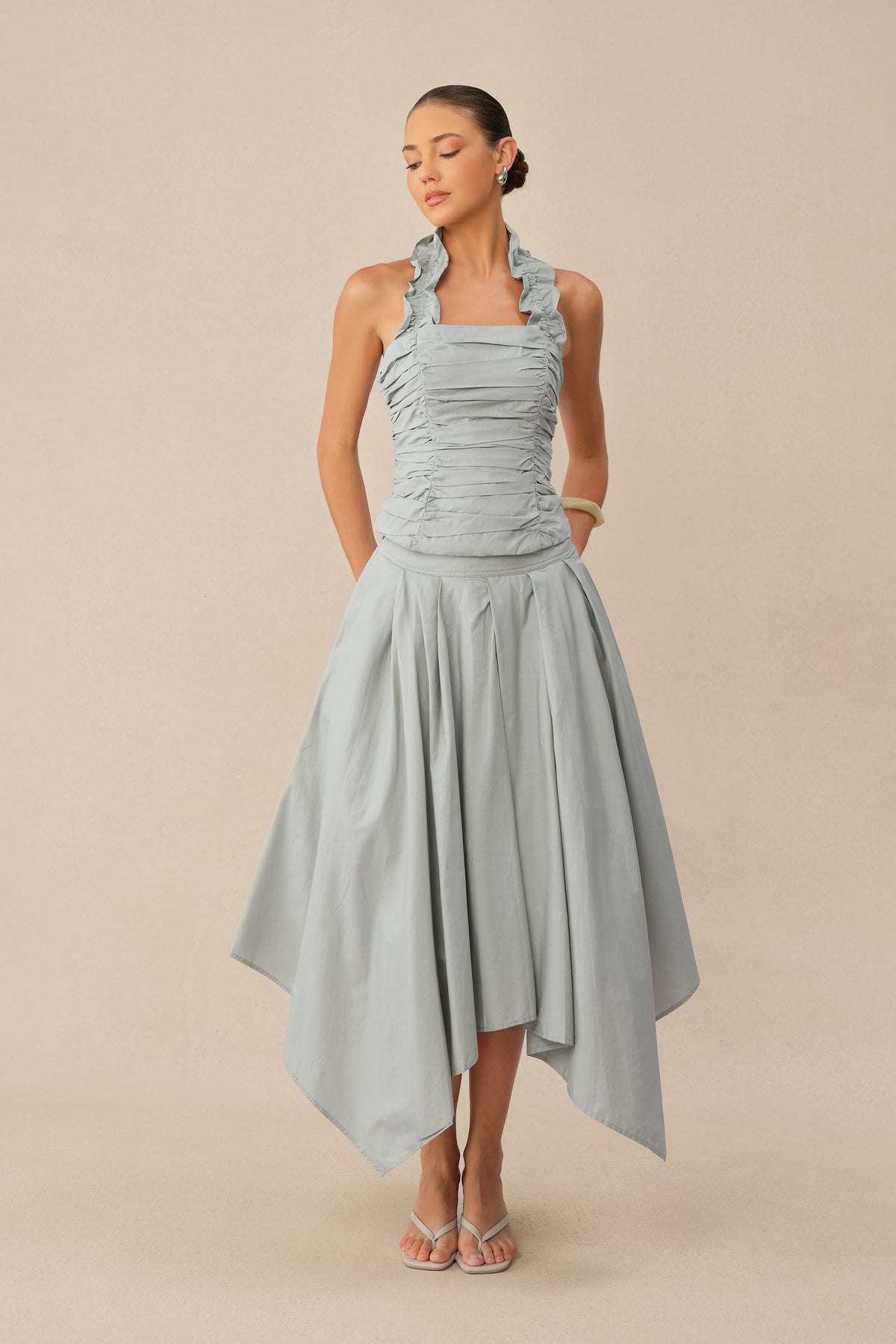 Own Your Style Blue Ruffle Halter Ruched Top & Asymmetric Skirt Set