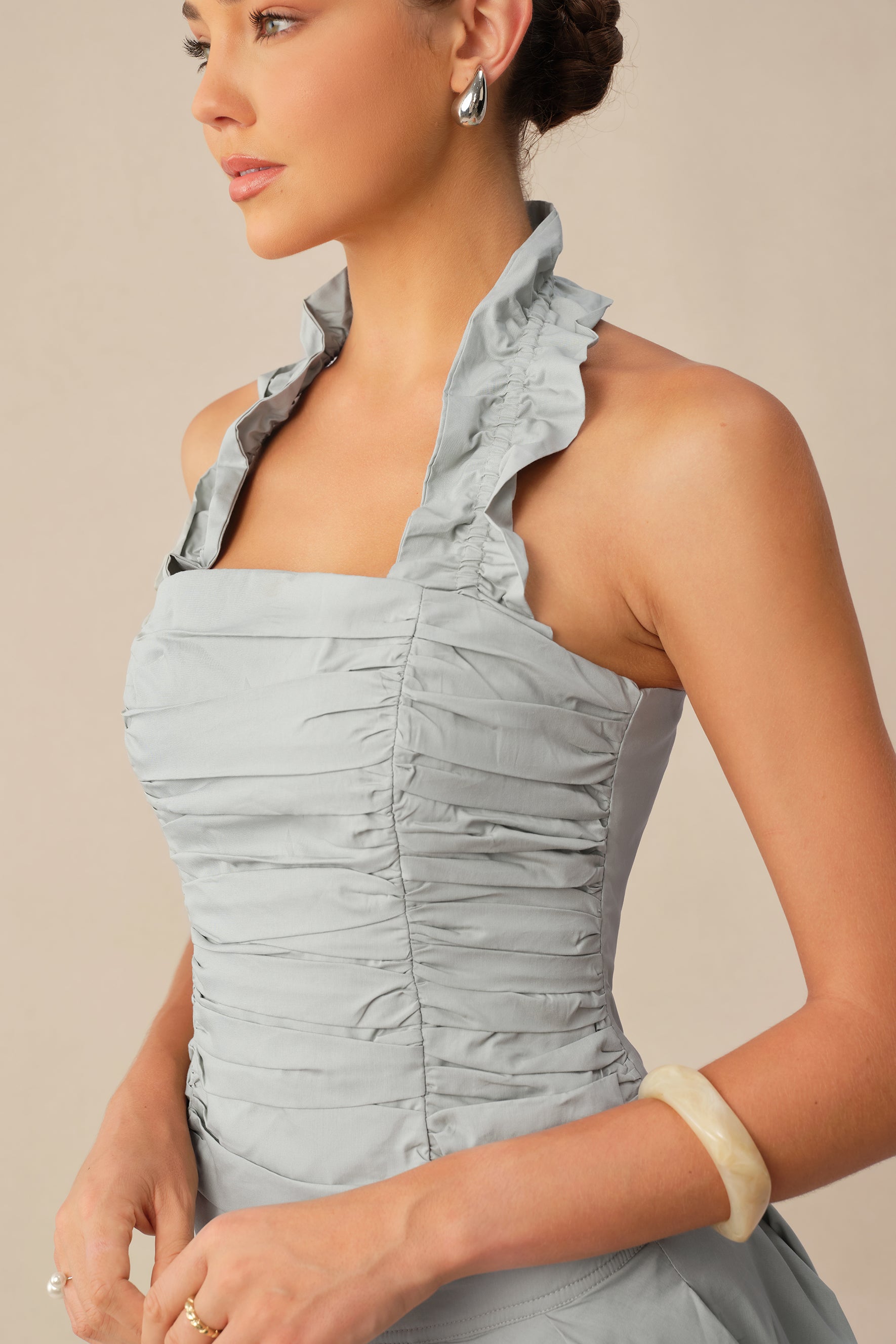Own Your Style Blue Ruffle Halter Ruched Top & Asymmetric Skirt Set