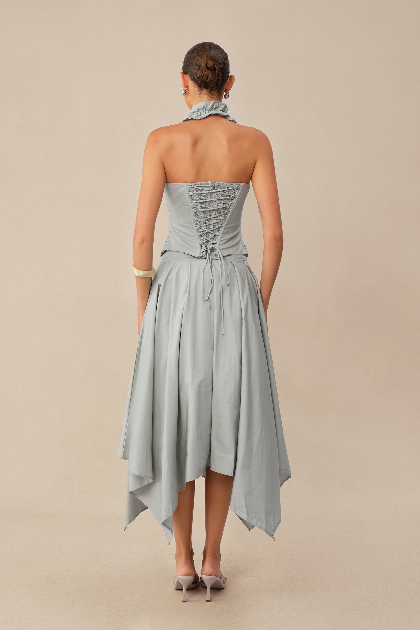 Own Your Style Blue Ruffle Halter Ruched Top & Asymmetric Skirt Set