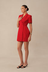 Own The Room Red Shawl Collar Short Sleeve Blazer Mini Dress