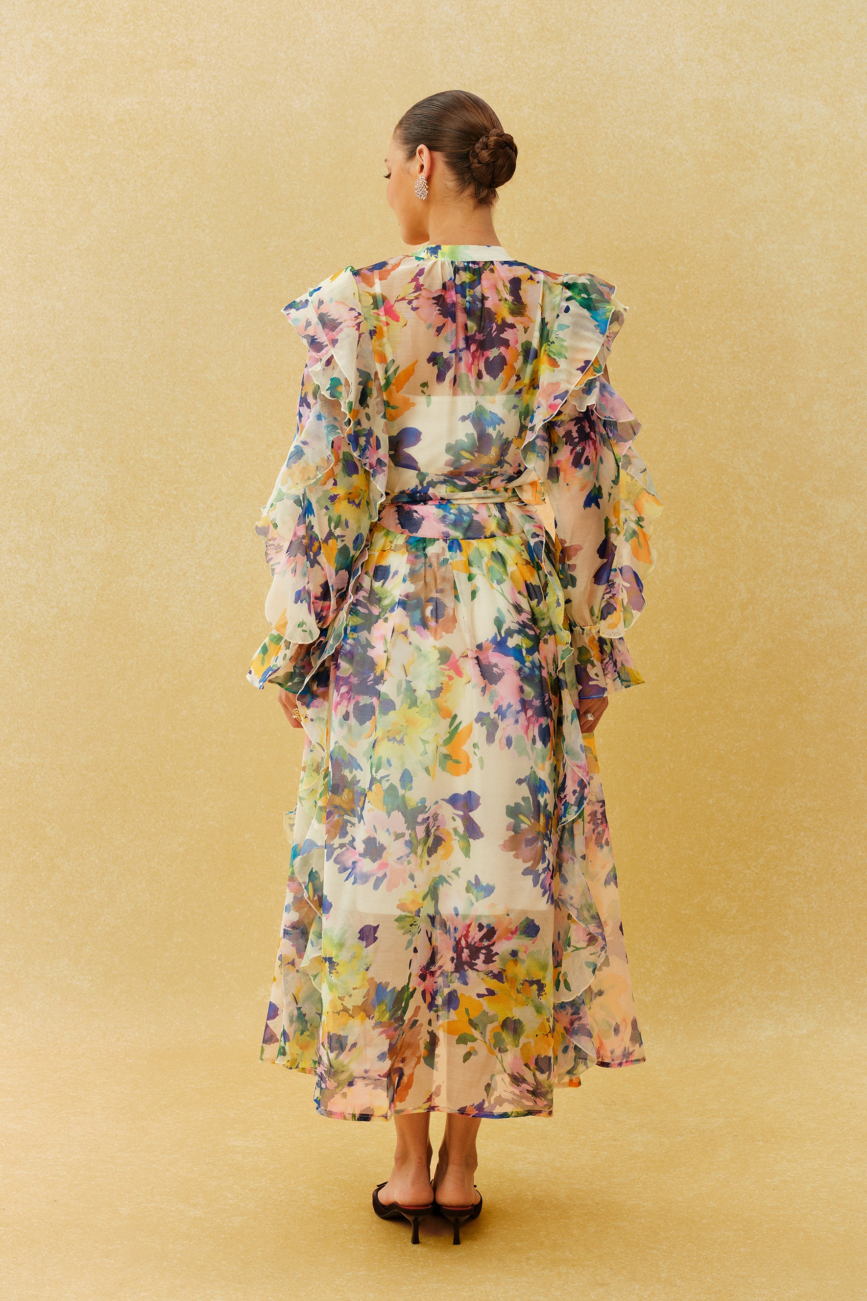 In Full Bloom Multi Floral Ruffle Long Sleeve Maxi Dress