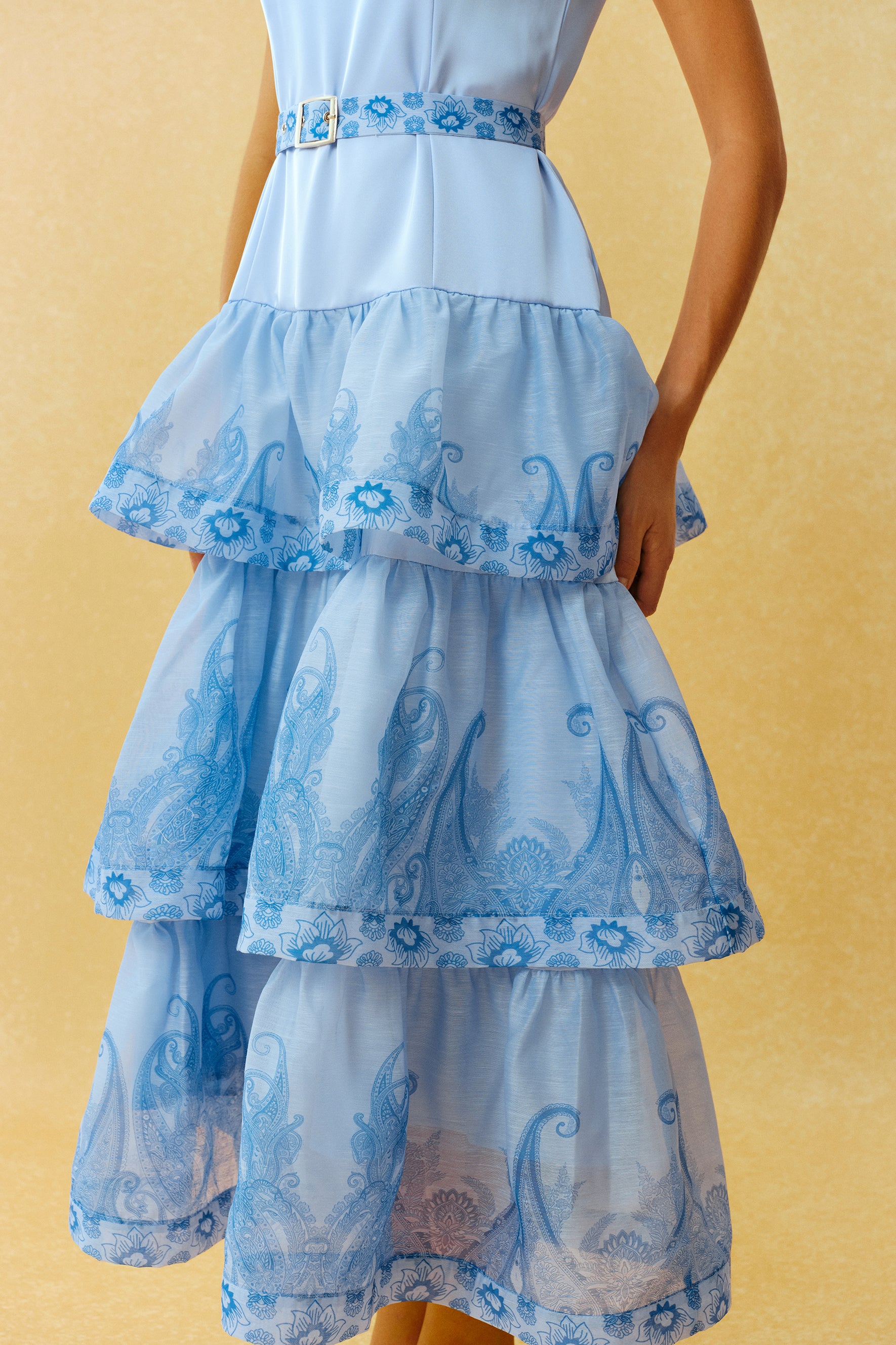 Forever Yours Blue Paisley Print Square Neck Tiered Maxi Dress