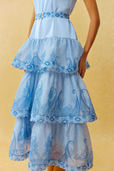 Forever Yours Blue Paisley Print Square Neck Tiered Maxi Dress