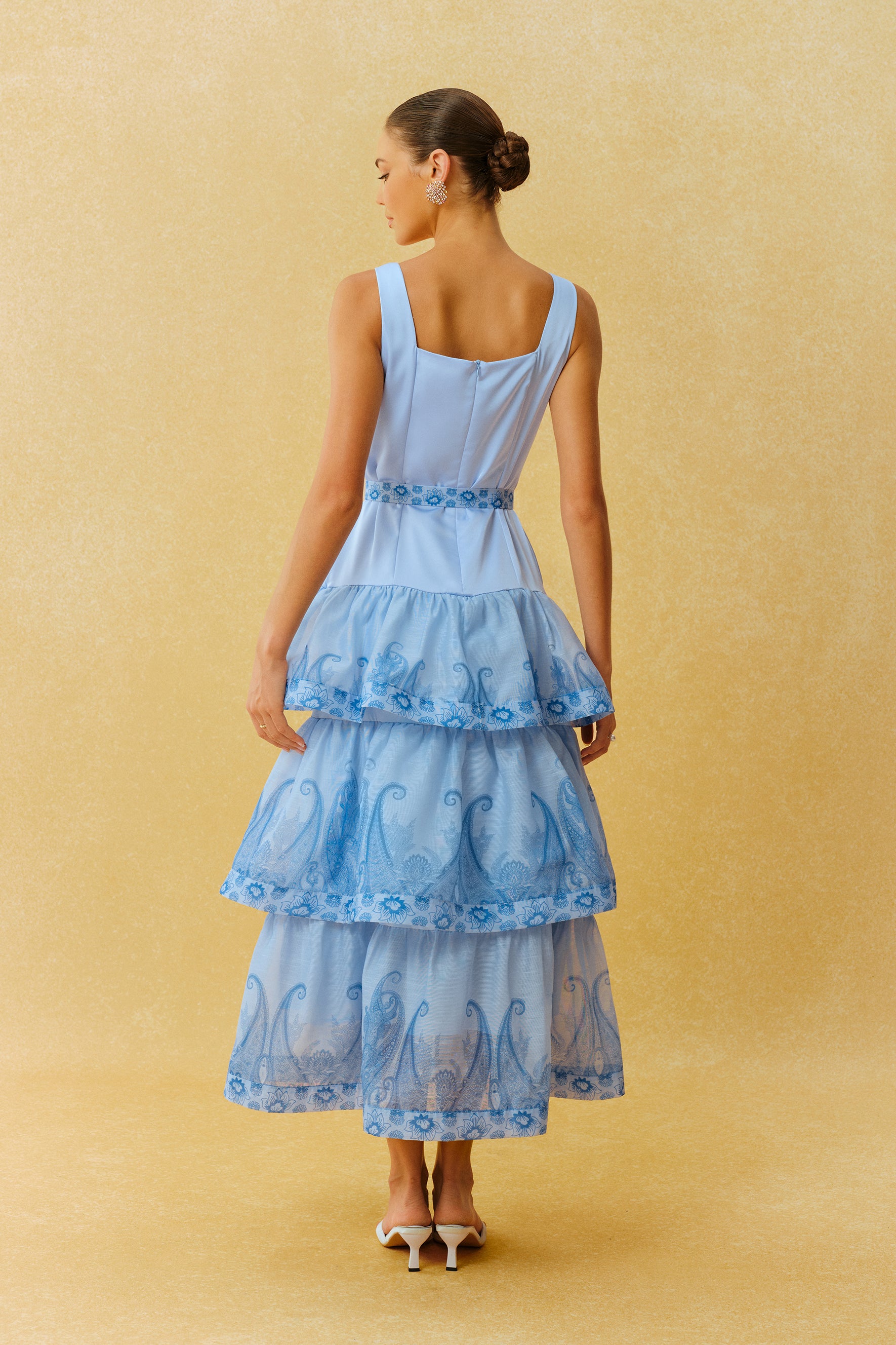 Forever Yours Blue Paisley Print Square Neck Tiered Maxi Dress