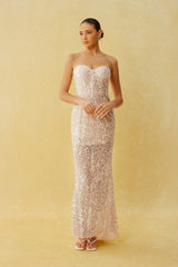In The Spotlight Apricot Strapless Sequin Mermaid Maxi Dress