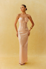 Steal The Show Apricot Shell Cup Sequin Maxi Dress