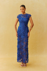 Made For Moments Blue Floral Lace Cap Sleeve Maxi Dress