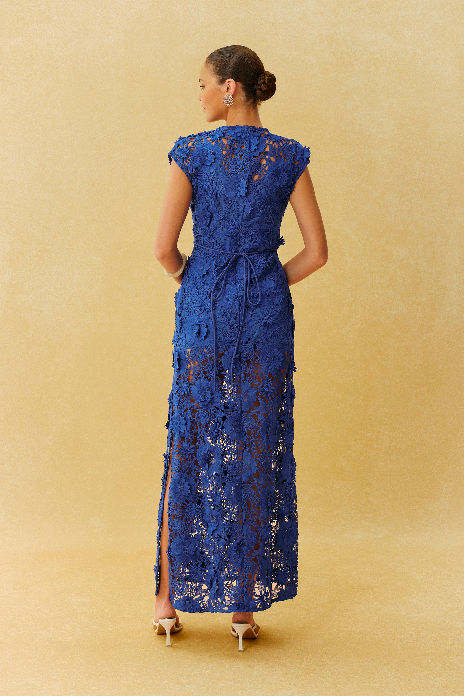Made For Moments Blue Floral Lace Cap Sleeve Maxi Dress